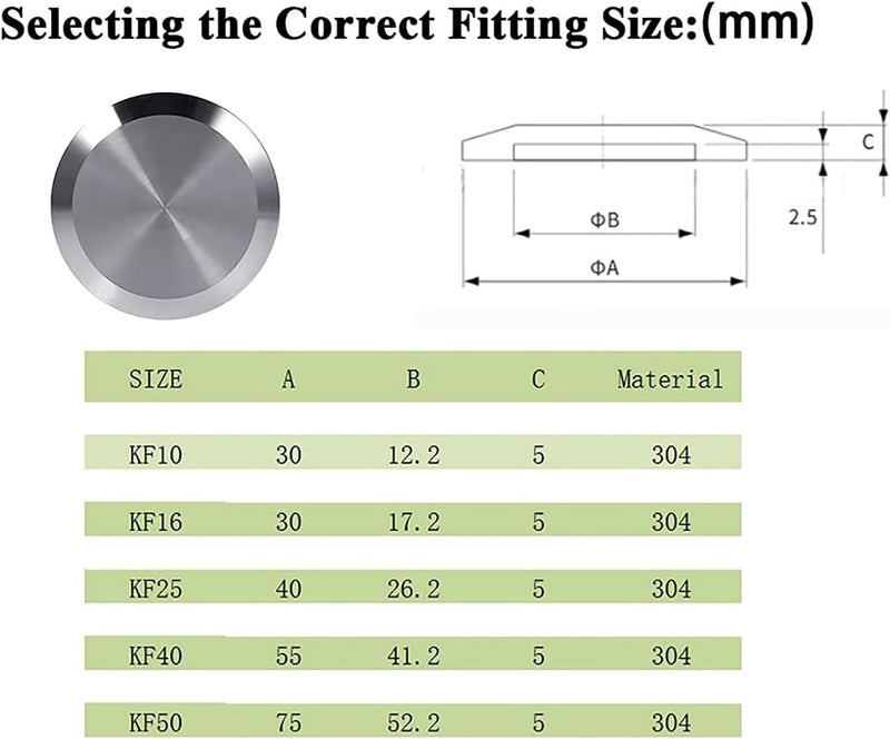 WYLWLS 2PS KF16 Blank,Vacuum Fittings,Vacuum Flange Plate,KF 16 Tri Clamp Blank Stud or Blind Cap,End Caps Blind Tri Caps Clamp for Dairy Products Food Wine Beverage Cosmetics Engineering (KF-16) - Image 2